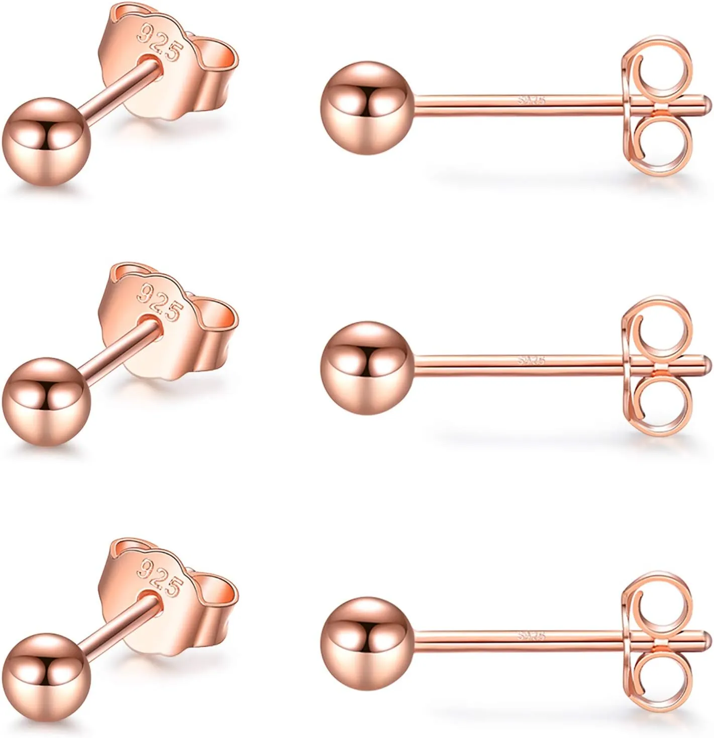 EPIRORA Sterling Silver Stud Earrings for Women Men- 3 Pairs 3mm Tiny Ball Stud Earrings Round CZ Earrings Pearl Earrings Set Cartilage Small Tragus Earrings