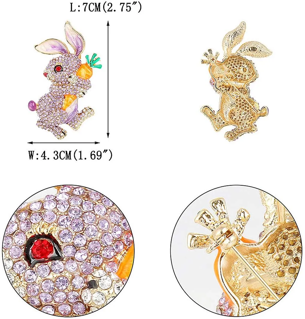 EVER FAITH Austrian Crystal Enamel Adorable Rabbit with Carrot Brooch Pendant