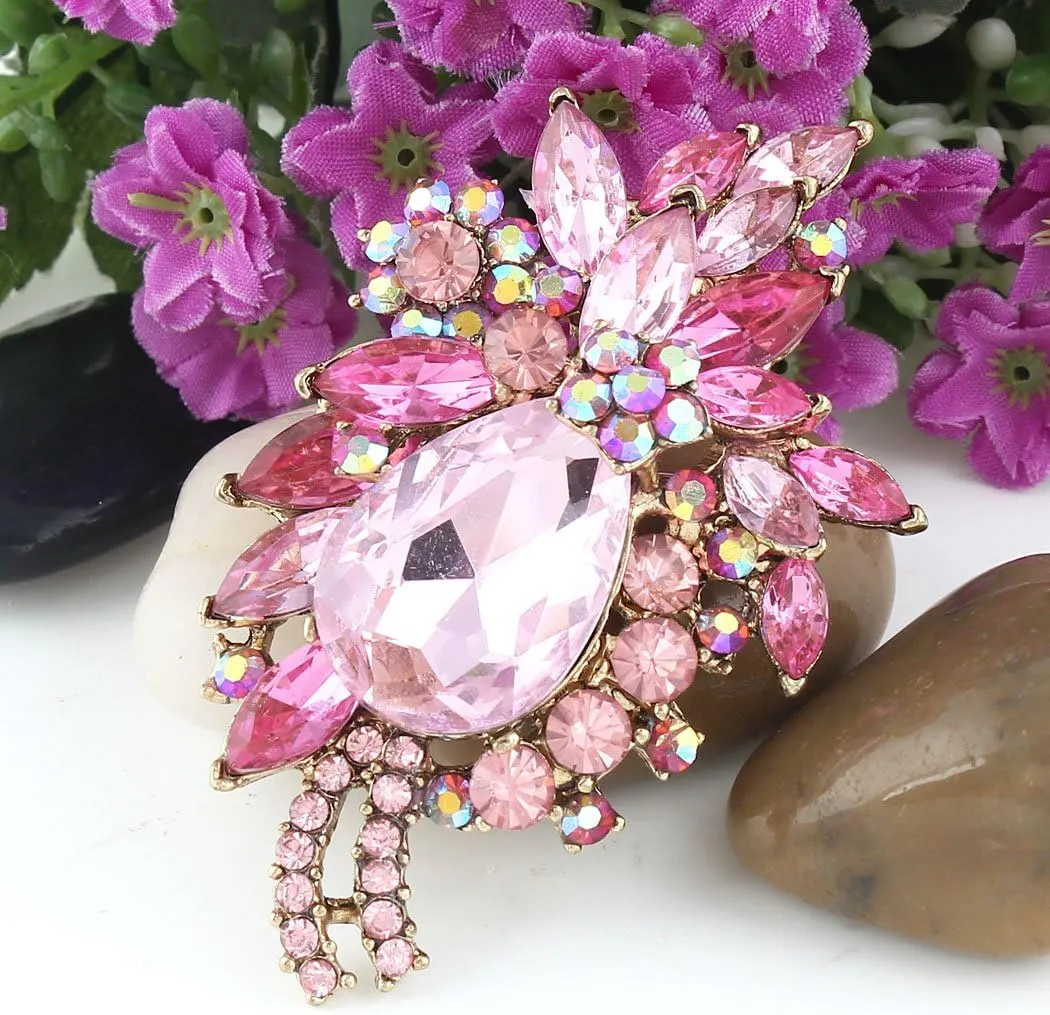 EVER FAITH Women's Rhinestone Crystal Vintage Style Flower Teardrop Brooch Pendant