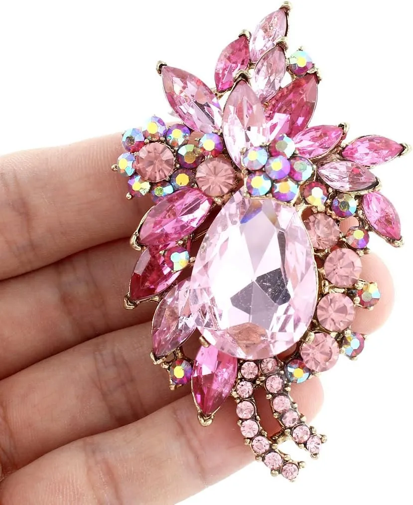 EVER FAITH Women's Rhinestone Crystal Vintage Style Flower Teardrop Brooch Pendant