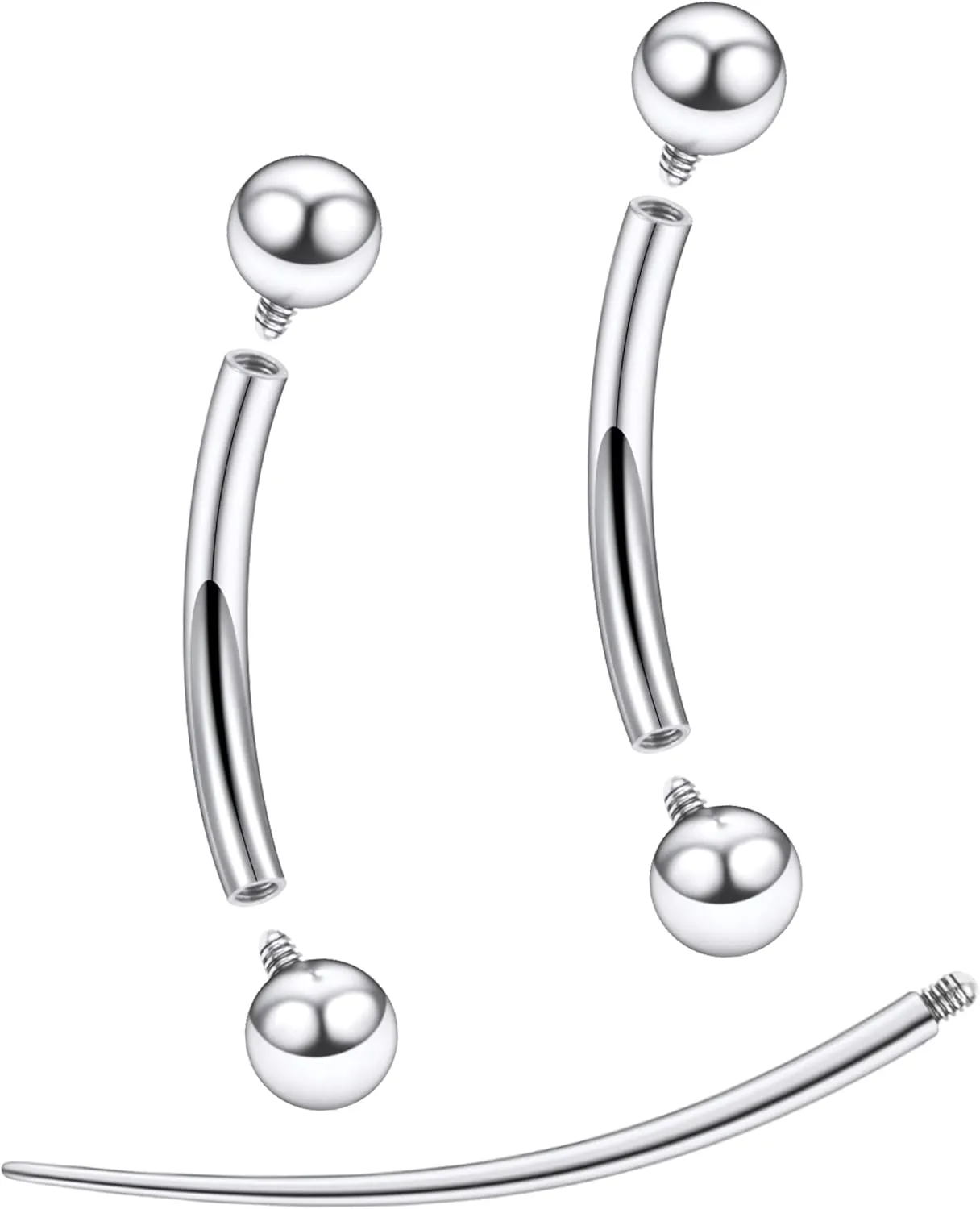 Eyebrow Piercing Jewelry F136 Titanium Internally & externally Threaded Curved Barbell Vertical Labret Lip Jewelry Ear Rook Navel Belly Button Ring Women Men 20g 18g 16g 6mm/8mm/10mm/12mm