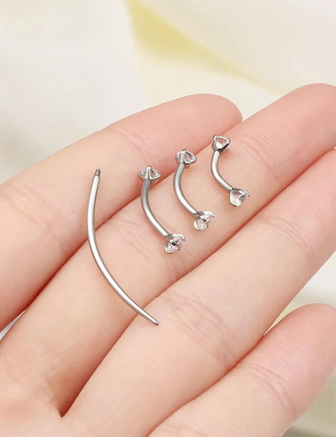 Eyebrow Piercing Jewelry F136 Titanium Internally & externally Threaded Curved Barbell Vertical Labret Lip Jewelry Ear Rook Navel Belly Button Ring Women Men 20g 18g 16g 6mm/8mm/10mm/12mm