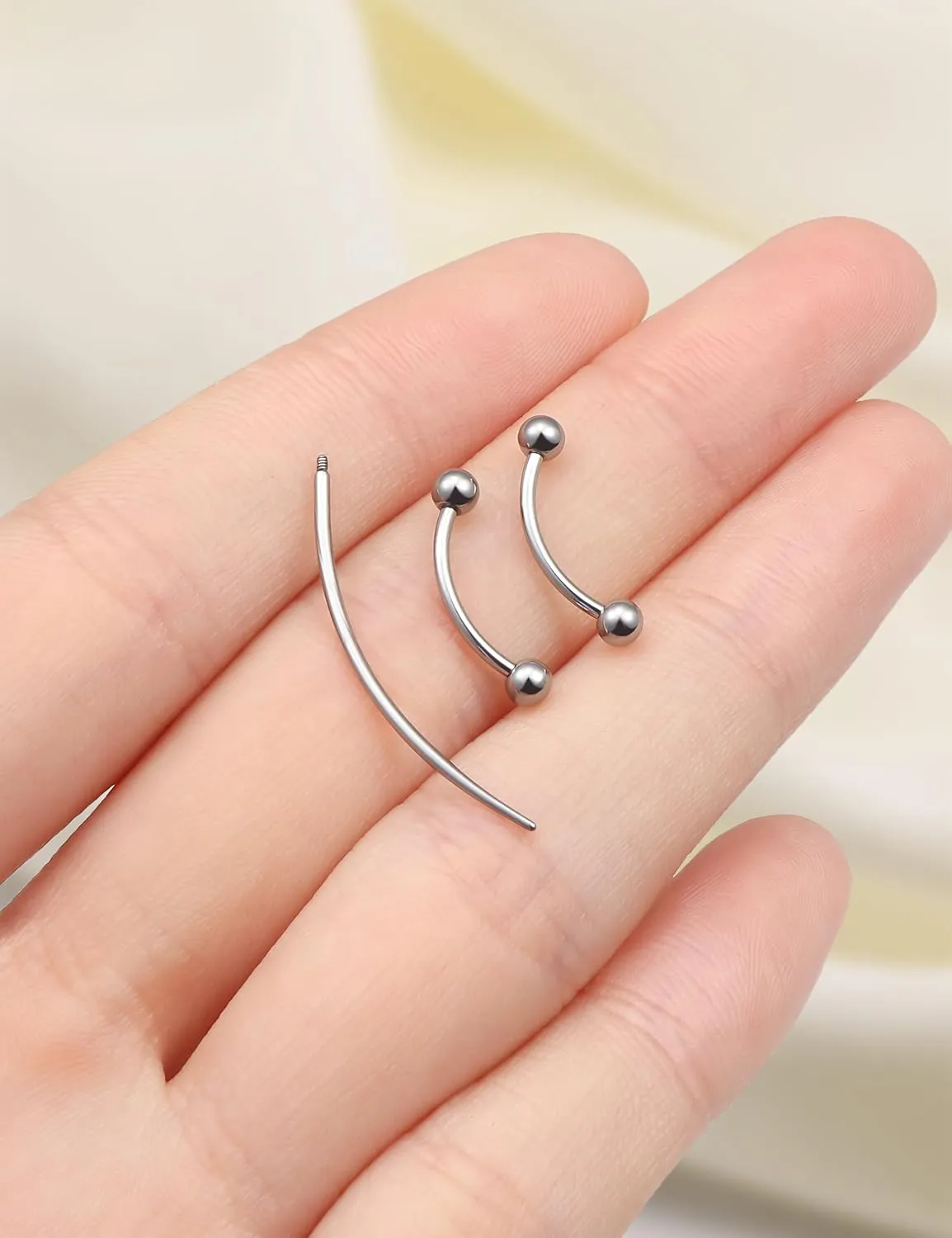 Eyebrow Piercing Jewelry F136 Titanium Internally & externally Threaded Curved Barbell Vertical Labret Lip Jewelry Ear Rook Navel Belly Button Ring Women Men 20g 18g 16g 6mm/8mm/10mm/12mm