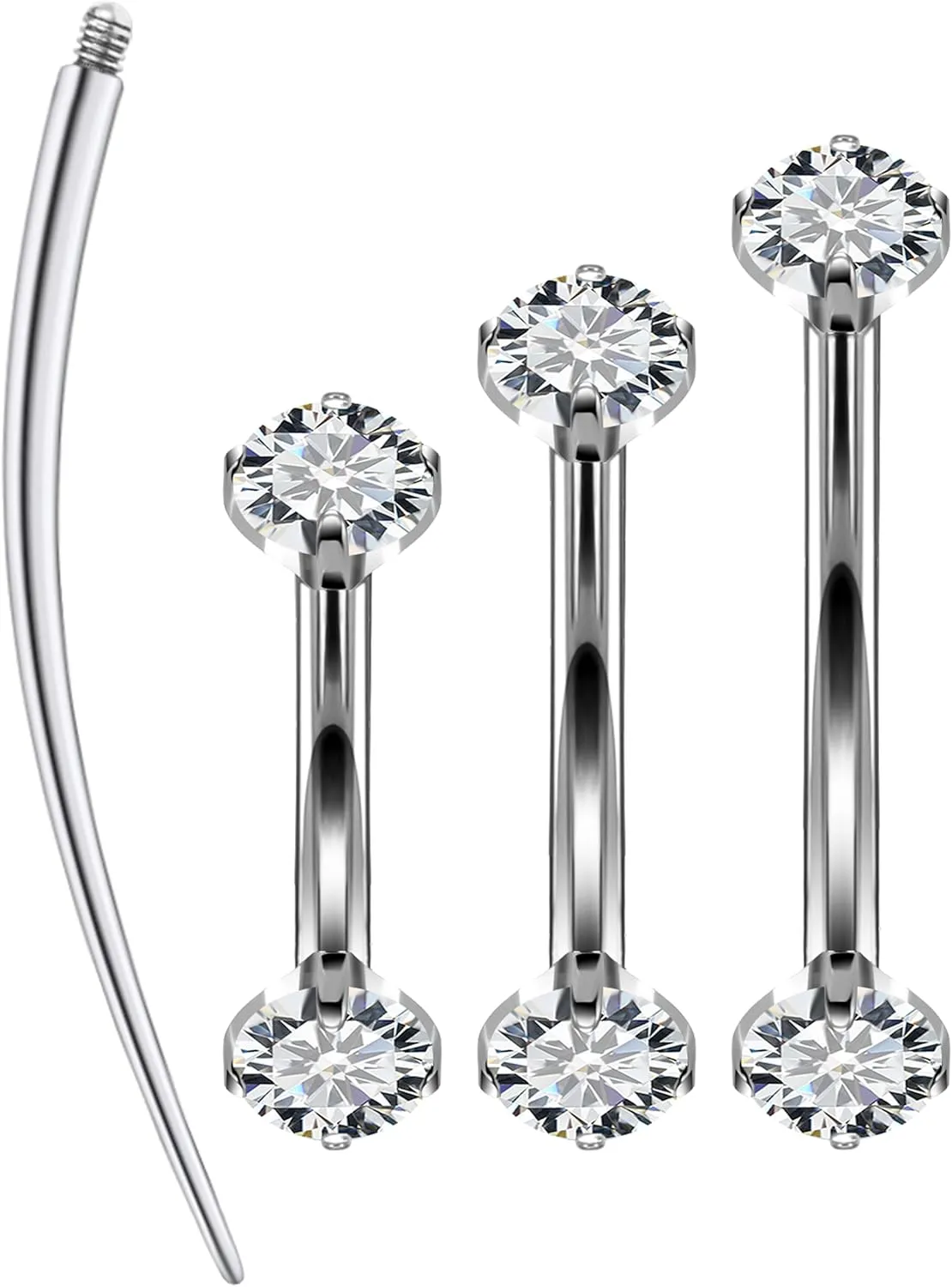 Eyebrow Piercing Jewelry F136 Titanium Internally & externally Threaded Curved Barbell Vertical Labret Lip Jewelry Ear Rook Navel Belly Button Ring Women Men 20g 18g 16g 6mm/8mm/10mm/12mm