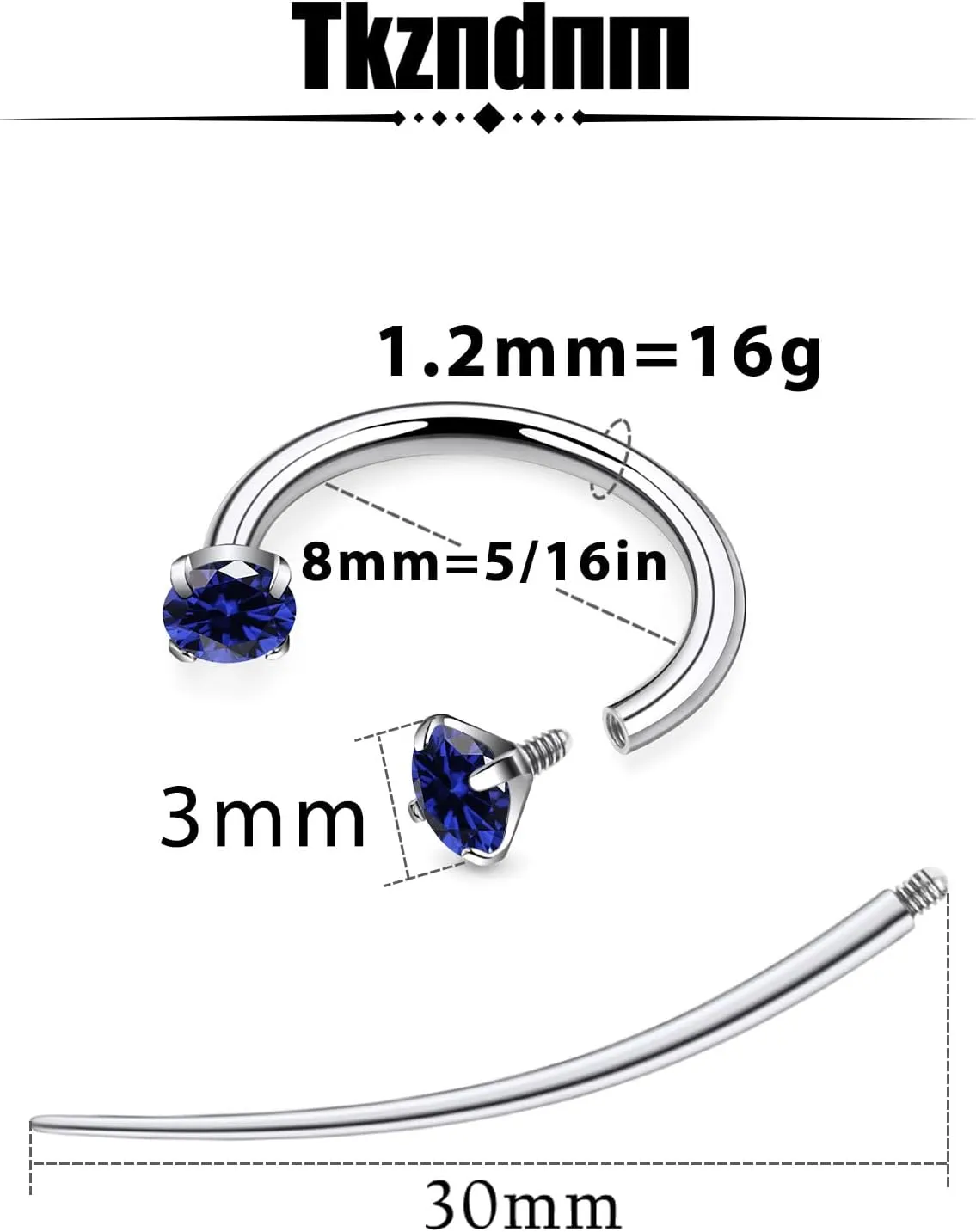 F136 Titanium 16g 8/10mm 10 Colors CZ Horseshoe Septum Lip Rings Cartilage Piercings Jewelry Forward Helix Tragus Daith Earrings for Women Men