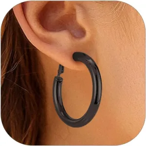 FaithHeart Chunky Hoop Earrings for Women, Silver/Black/14K Gold Plated Stainless Steel Earrings Hollow Tube Hoops Hypoallergenic Lightweight Earring 20/30/40/60/80mm