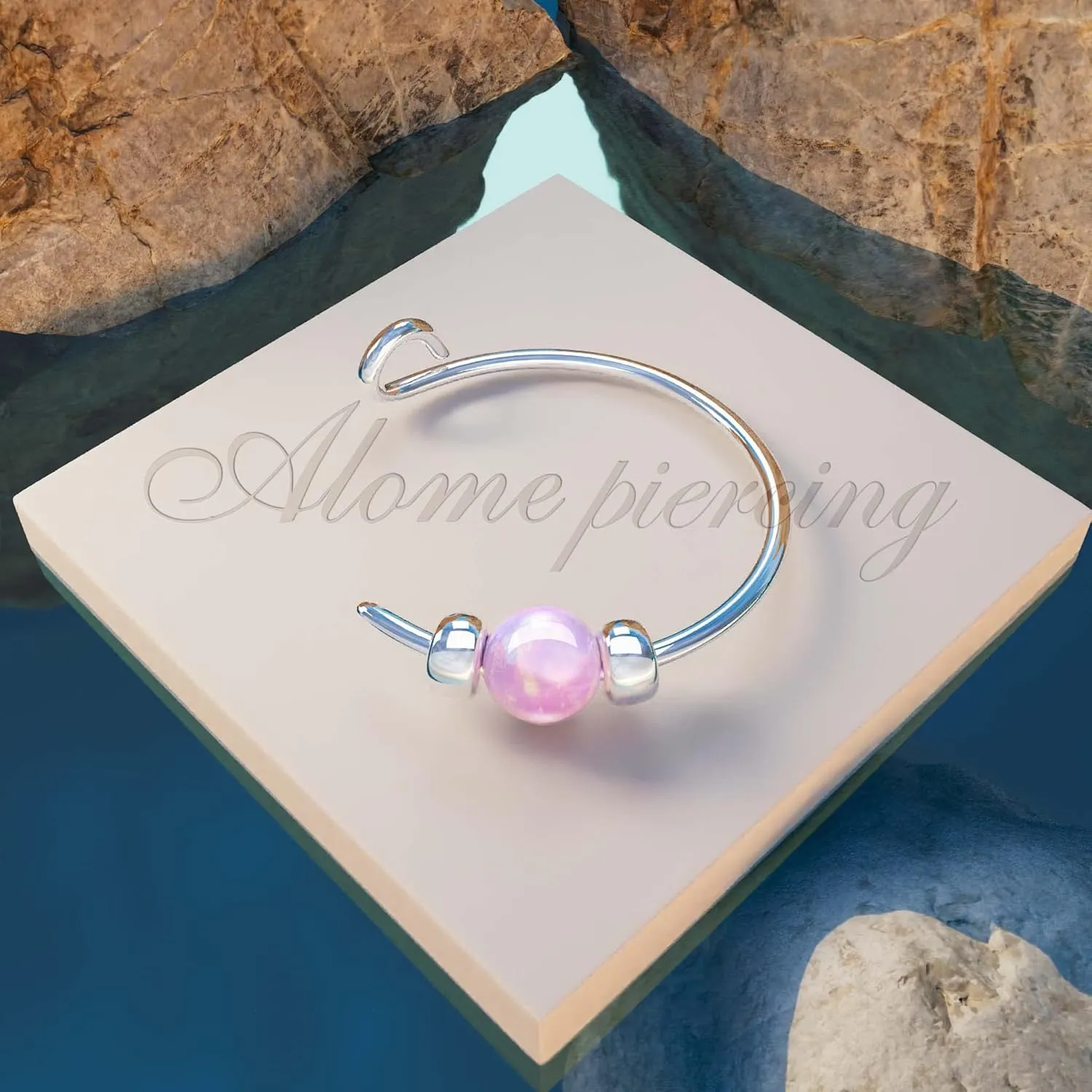 Fake Nose Ring - Silver PInk Opal Thin Tiny 24 Gauge 7mm Faux Nose Piercing - 925 Sterling Silver Clip On False Nose Rings Hoop Jewelry For Women - No Piercing Needed - Gift Ready