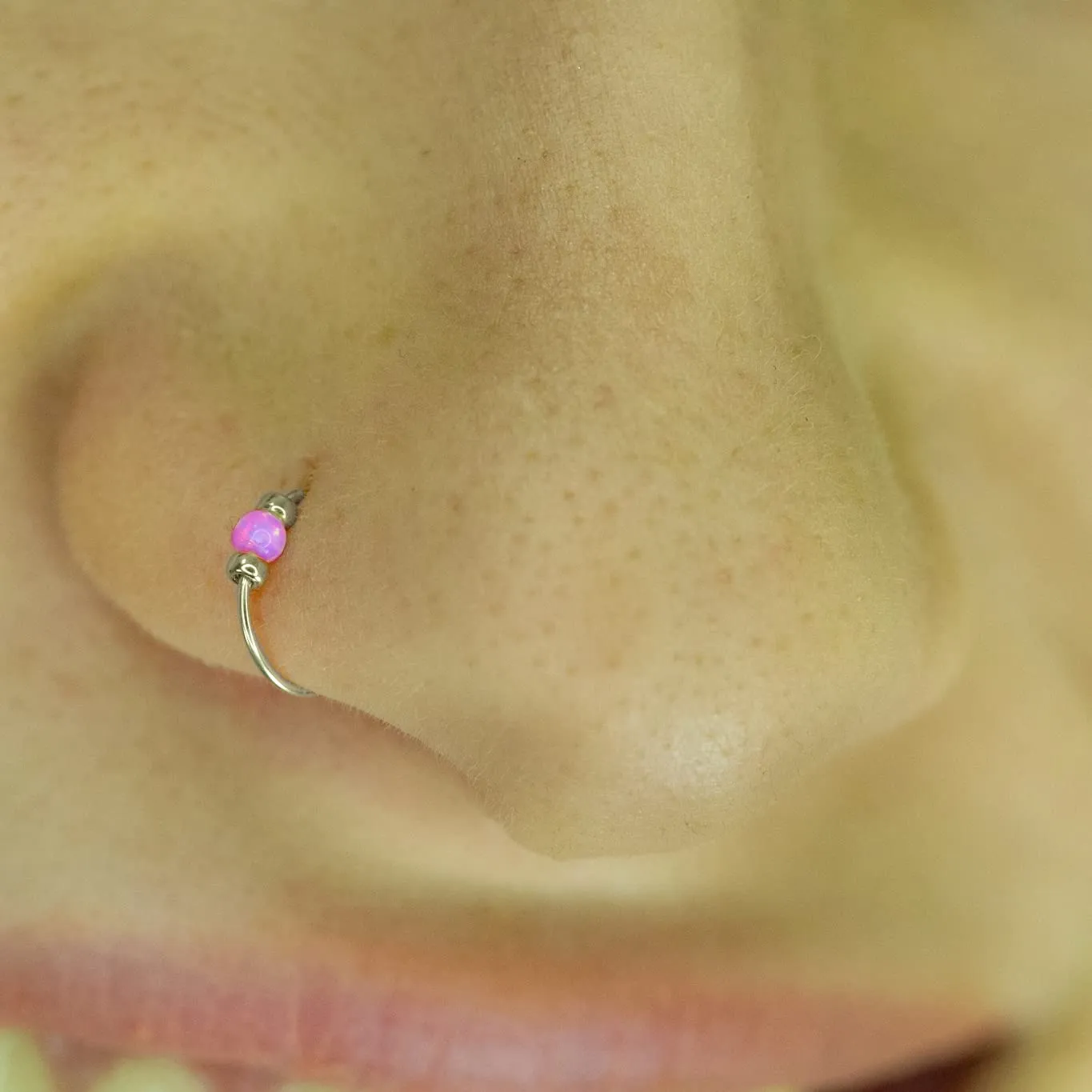 Fake Nose Ring - Silver PInk Opal Thin Tiny 24 Gauge 7mm Faux Nose Piercing - 925 Sterling Silver Clip On False Nose Rings Hoop Jewelry For Women - No Piercing Needed - Gift Ready