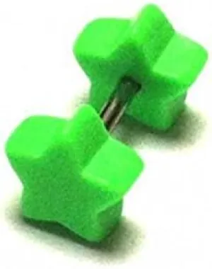 Fake Piercing Plug Tunnel Ear Studs Unisex Plastic Green Star Jewelry Small