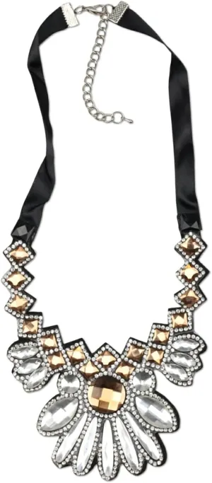 Fashion Black Rope Chain Ribbon Choker Necklace Collar Crystal Rhinestone Statement Pendant Jewelry for Women