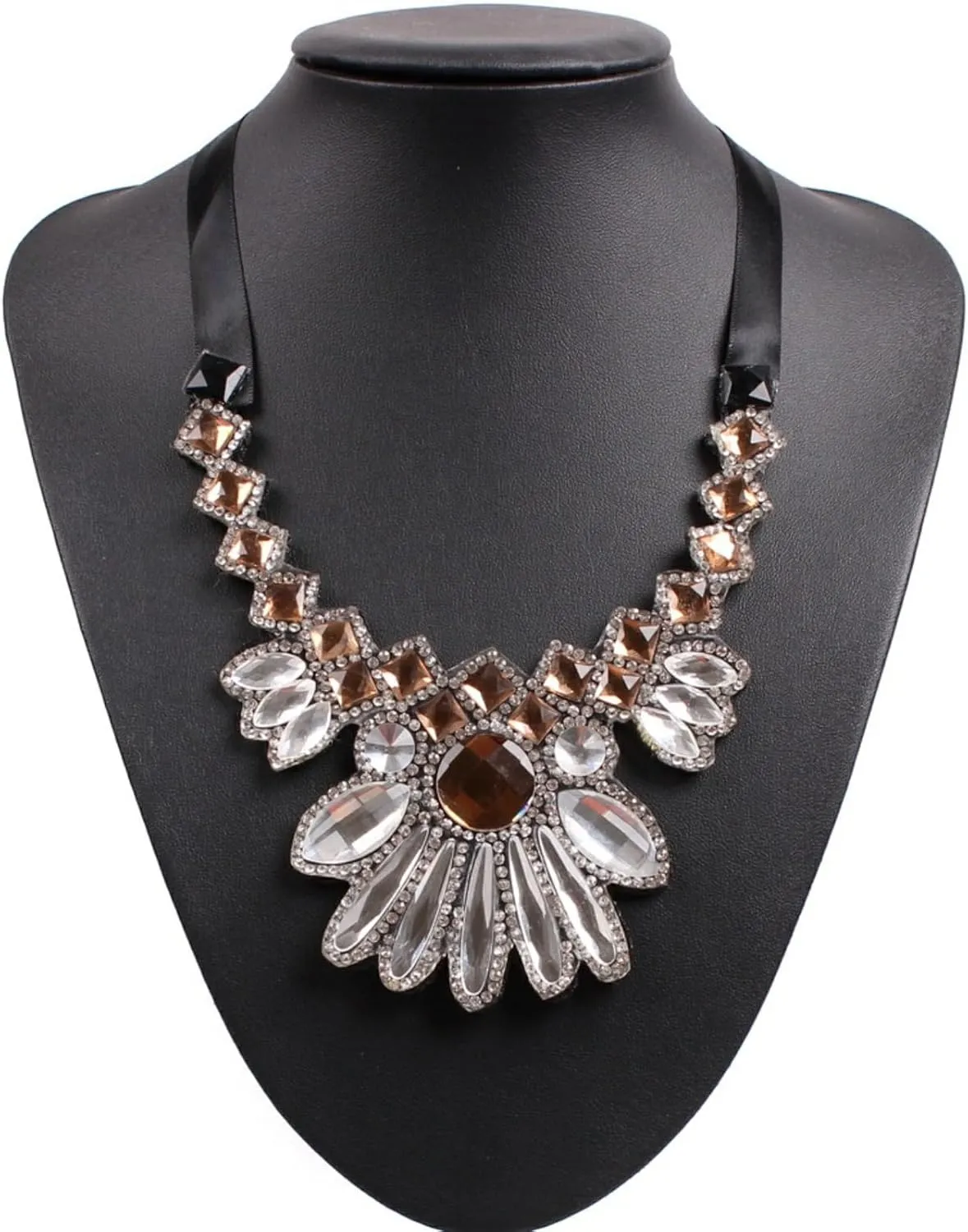 Fashion Black Rope Chain Ribbon Choker Necklace Collar Crystal Rhinestone Statement Pendant Jewelry for Women