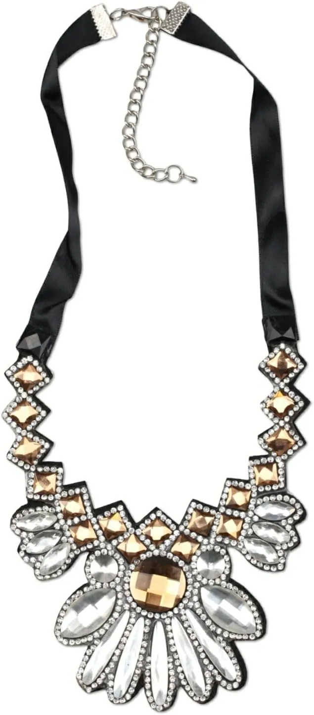 Fashion Black Rope Chain Ribbon Choker Necklace Collar Crystal Rhinestone Statement Pendant Jewelry for Women