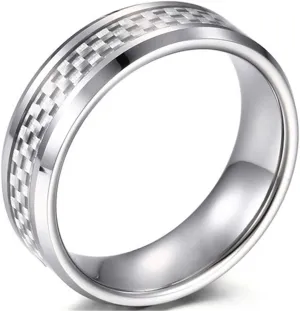 Fashion Month Men Women 8mm Tungsten Carbide Ring White Carbon Fiber Inlay Vintage Wedding Engagement Promise Band