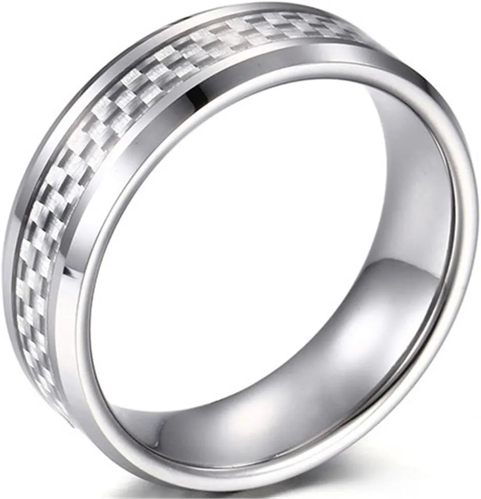 Fashion Month Men Women 8mm Tungsten Carbide Ring White Carbon Fiber Inlay Vintage Wedding Engagement Promise Band