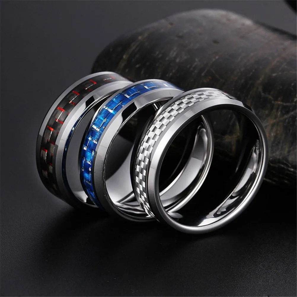 Fashion Month Men Women 8mm Tungsten Carbide Ring White Carbon Fiber Inlay Vintage Wedding Engagement Promise Band