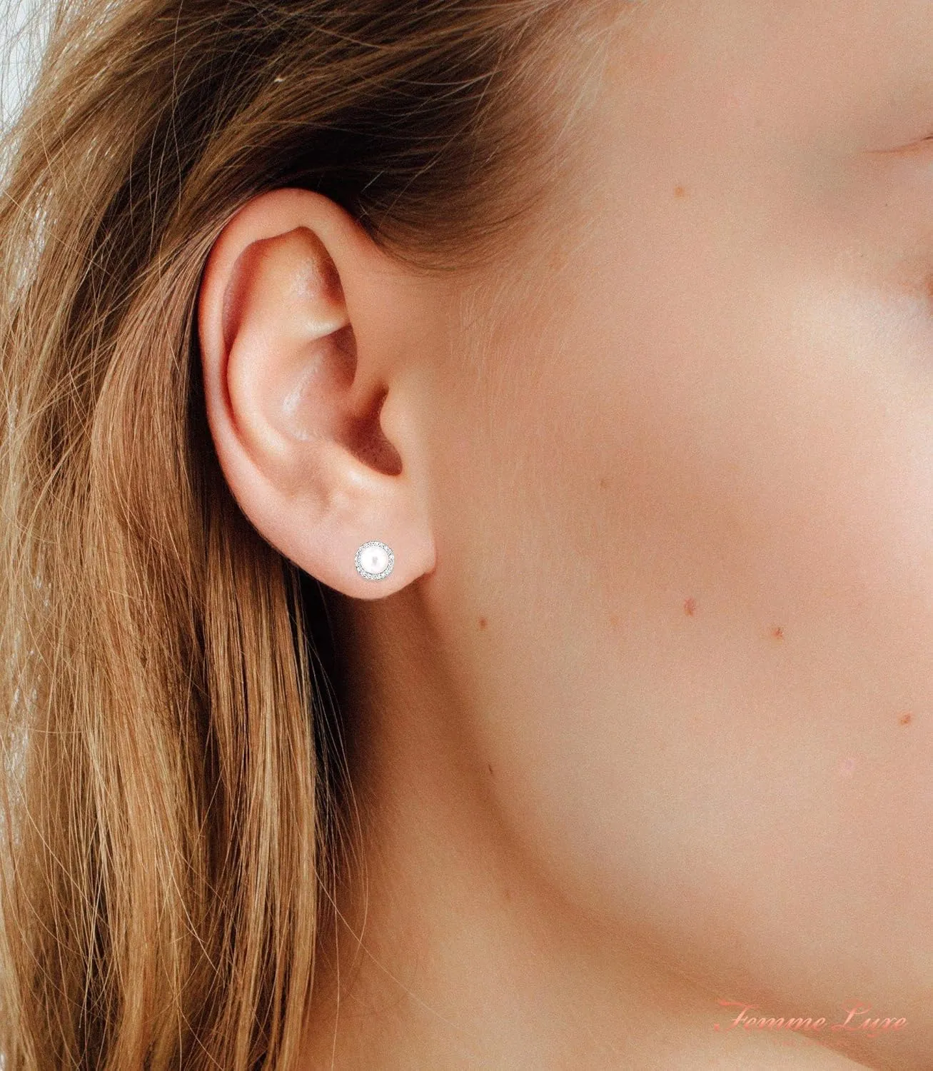 Femme Luxe Halo Birthstone Stud Earrings with Diamond in 14K Yellow Gold plated Silver