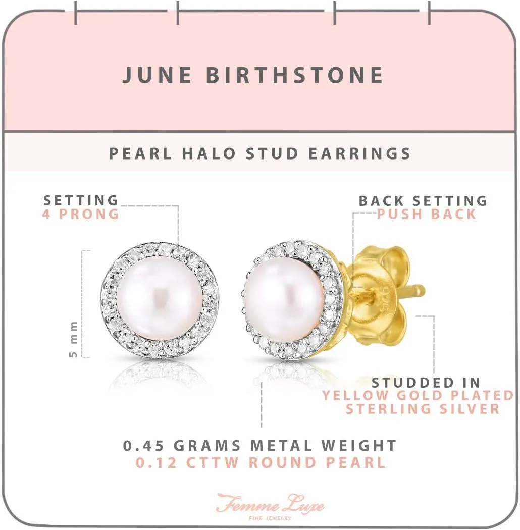 Femme Luxe Halo Birthstone Stud Earrings with Diamond in 14K Yellow Gold plated Silver