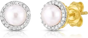 Femme Luxe Halo Birthstone Stud Earrings with Diamond in 14K Yellow Gold plated Silver