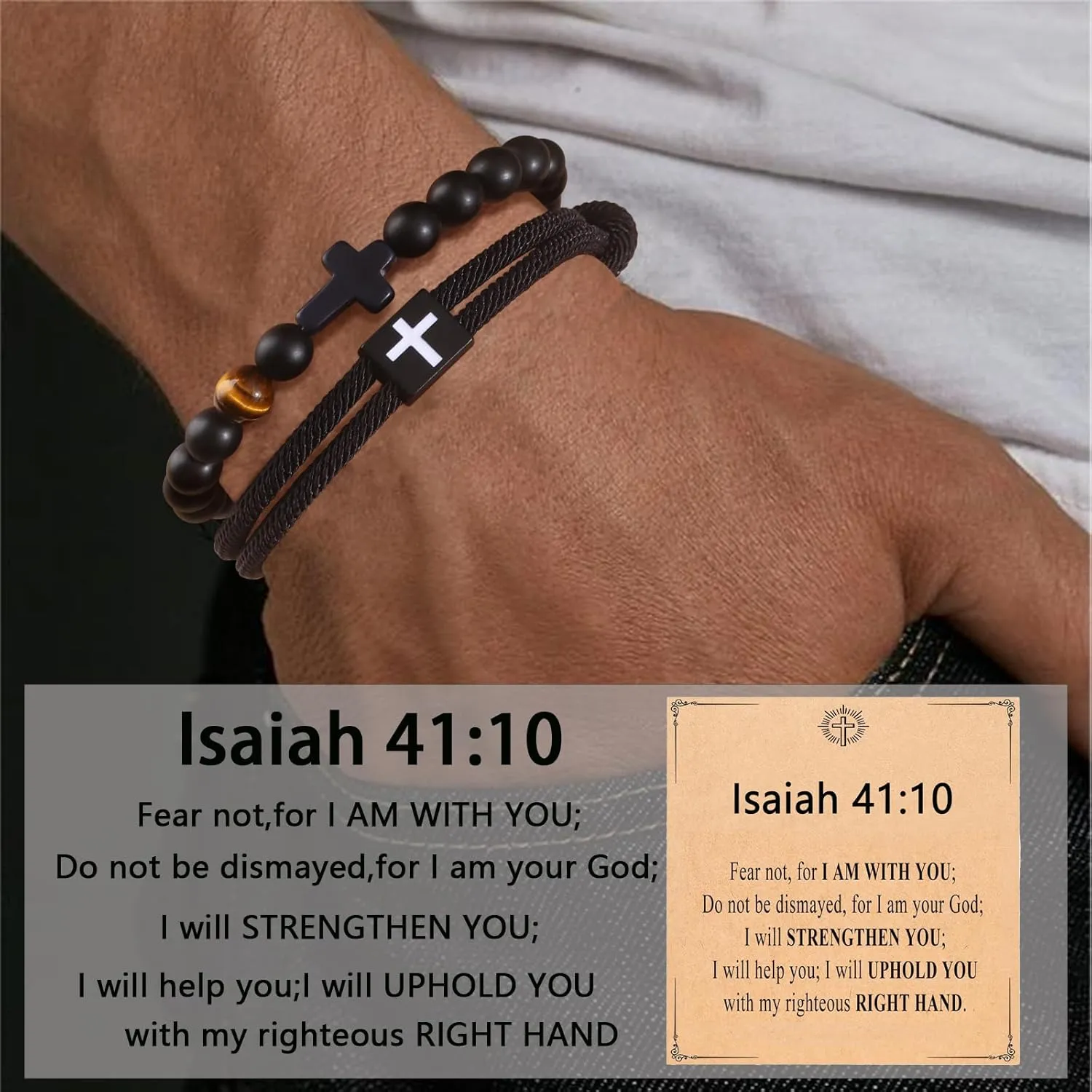 FIRAZIO 2PCS Christian Easter Gifts for Men, Easter Basket Stuffers Cross Bracelet for Men Birthday Confirmation Christian Gifts,Inspirational Faith Based Jesus Bracelets