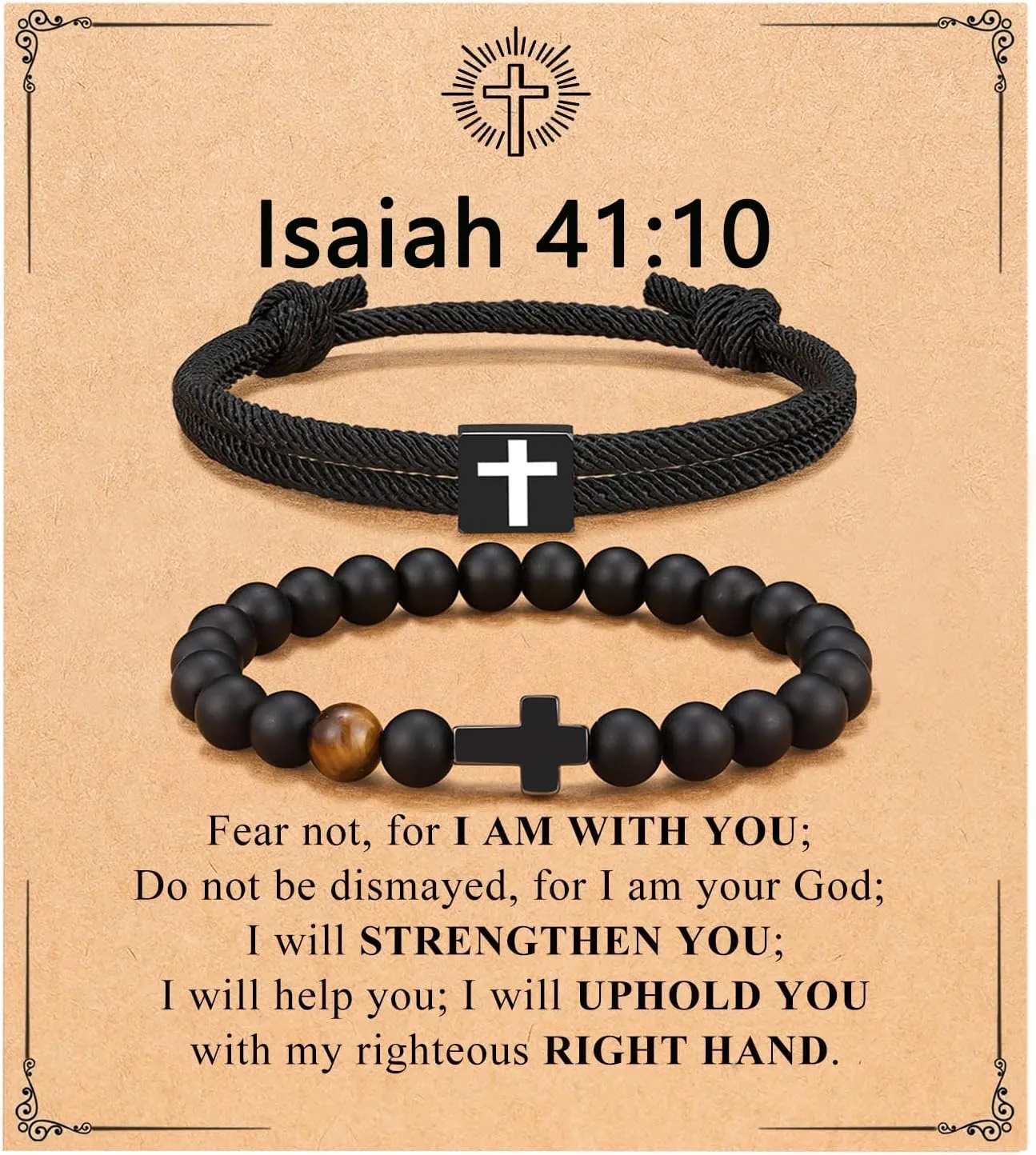 FIRAZIO 2PCS Christian Easter Gifts for Men, Easter Basket Stuffers Cross Bracelet for Men Birthday Confirmation Christian Gifts,Inspirational Faith Based Jesus Bracelets