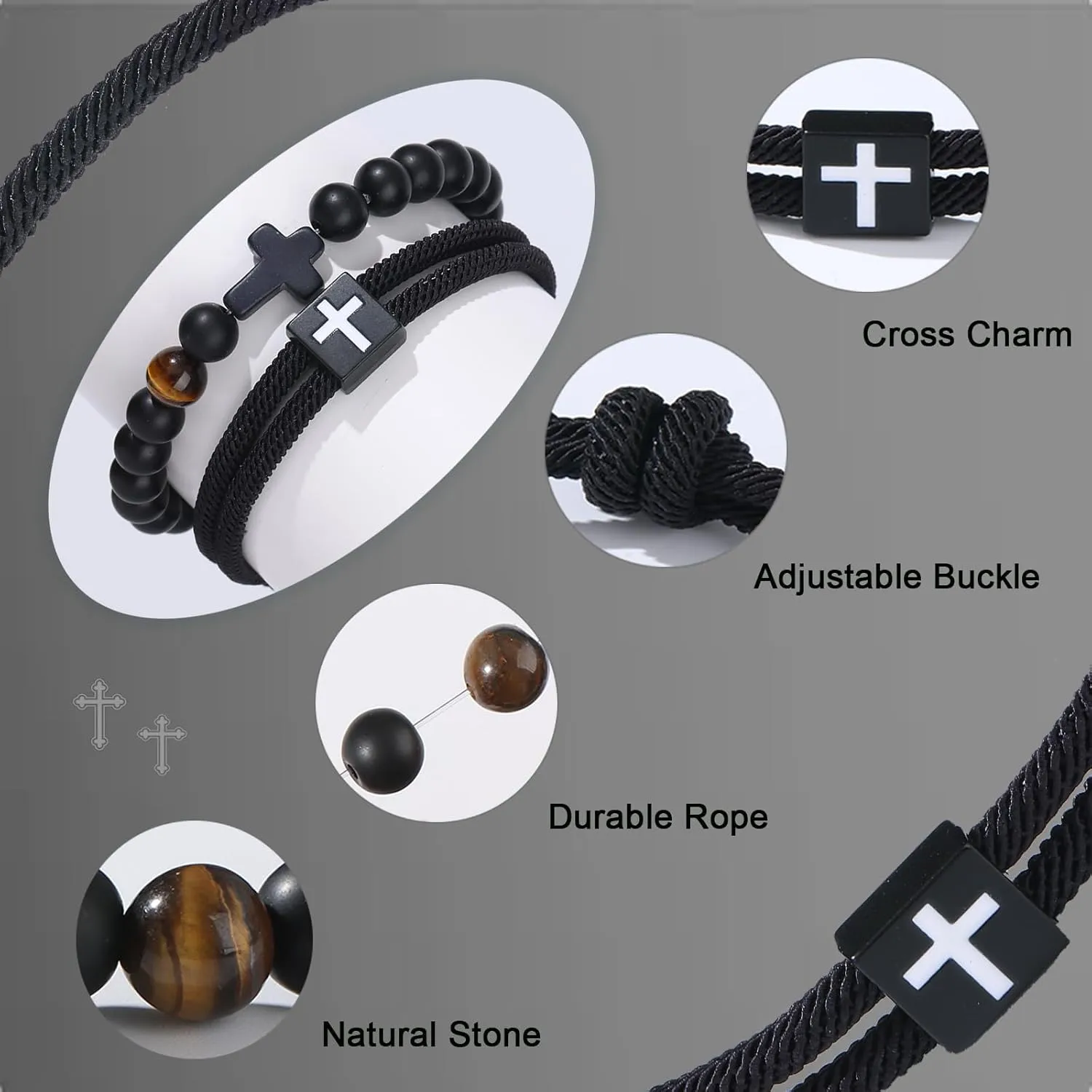 FIRAZIO 2PCS Christian Easter Gifts for Men, Easter Basket Stuffers Cross Bracelet for Men Birthday Confirmation Christian Gifts,Inspirational Faith Based Jesus Bracelets