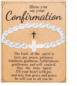First Communion/Confirmation Gifts for Women,Inspirational Religious Christian Cross Charm Bead Bracelets Jewelry for Women Men Graduation Birthday Christmas Valentines Easter Baptism Gifts