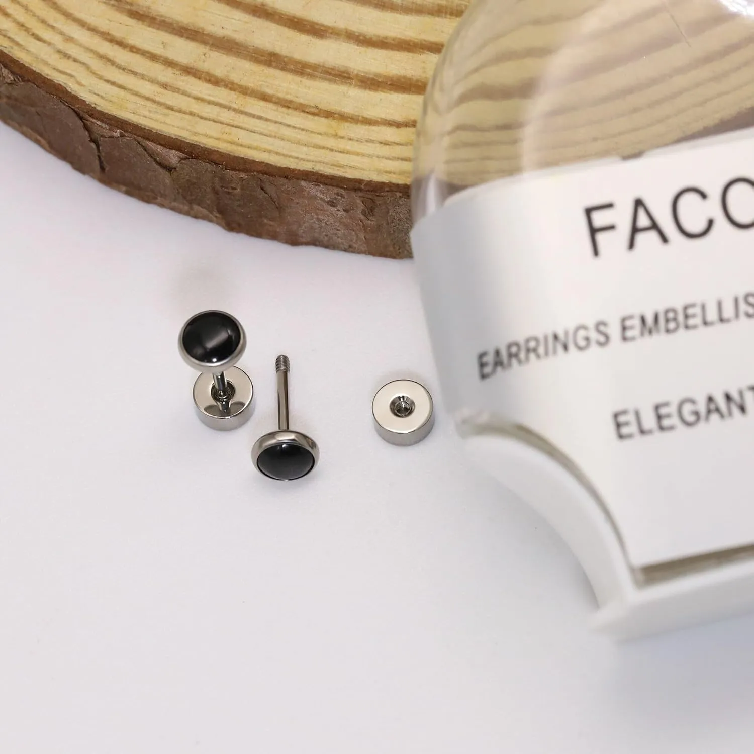 Flat Back Earrings for Women, G23 Titanium Hypoallergenic Onyx Earrings, Stone Flat Back Studs Earring for Multiple Piercings Flatback Earring Sensitive Ears