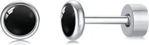 Flat Back Earrings for Women, G23 Titanium Hypoallergenic Onyx Earrings, Stone Flat Back Studs Earring for Multiple Piercings Flatback Earring Sensitive Ears