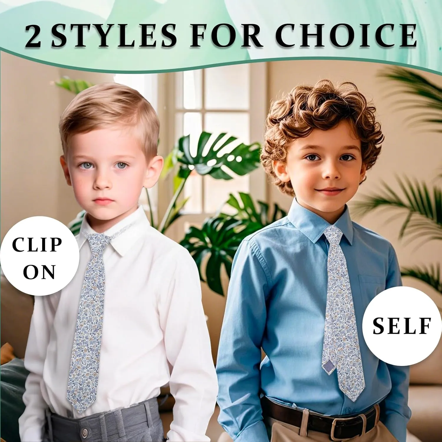 Floral Ties for Boys Cotton Adjustable Clip on or Self Tie for Kids Girls Teen Shirt Vest School Accessories Necktie
