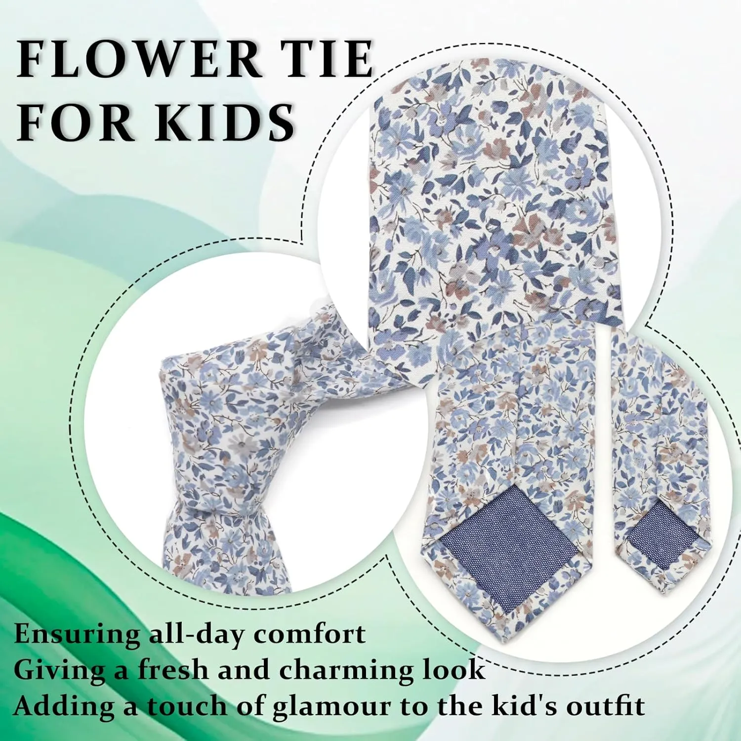 Floral Ties for Boys Cotton Adjustable Clip on or Self Tie for Kids Girls Teen Shirt Vest School Accessories Necktie