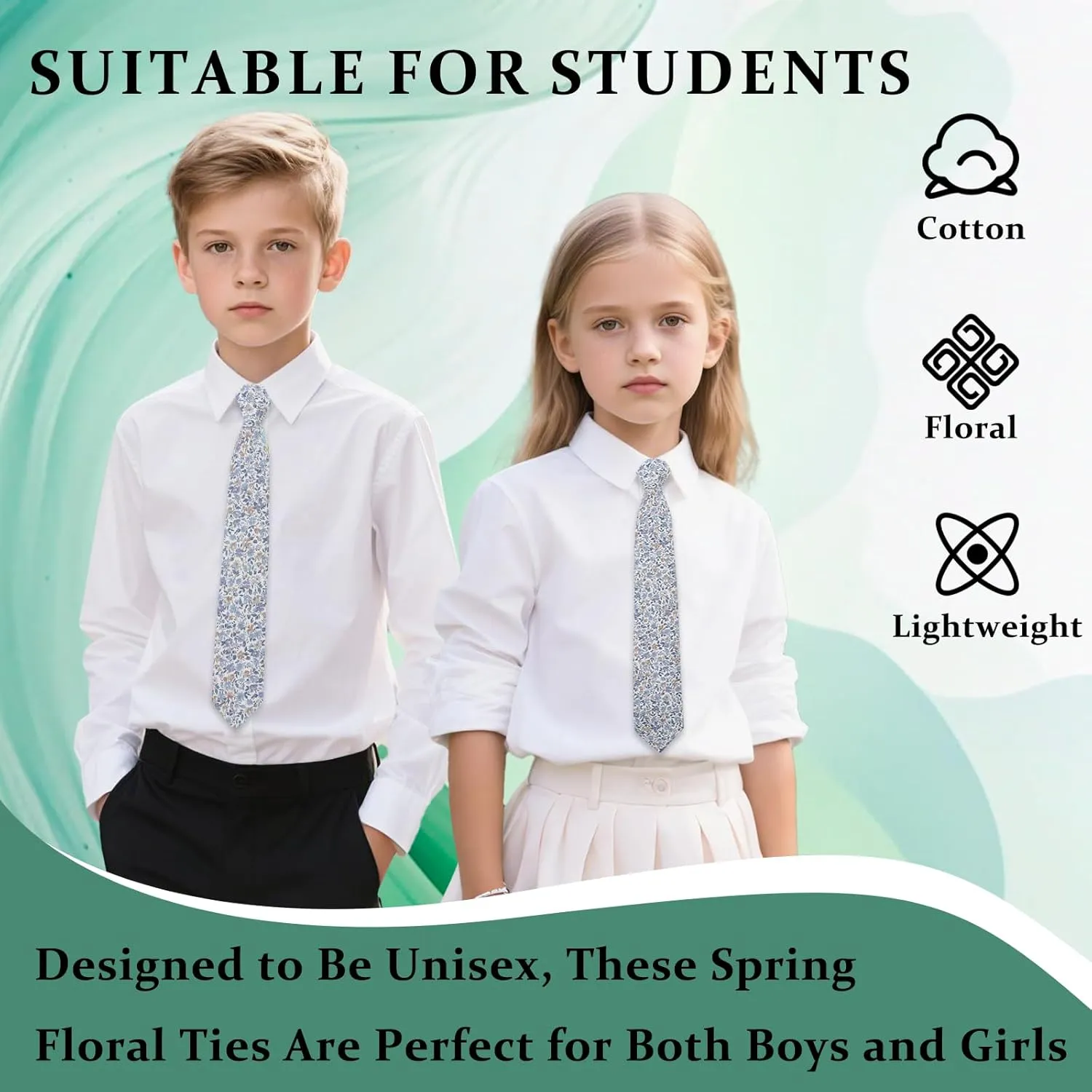 Floral Ties for Boys Cotton Adjustable Clip on or Self Tie for Kids Girls Teen Shirt Vest School Accessories Necktie