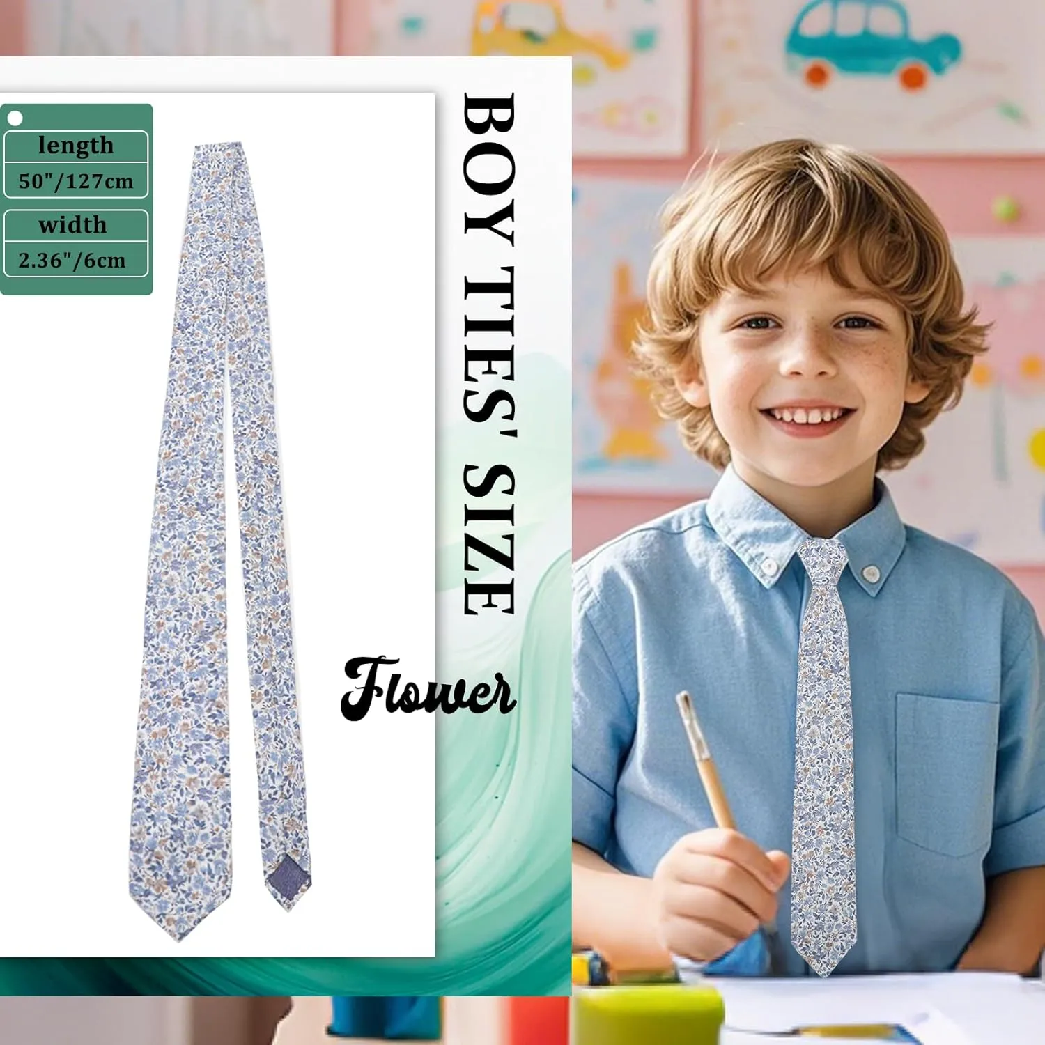 Floral Ties for Boys Cotton Adjustable Clip on or Self Tie for Kids Girls Teen Shirt Vest School Accessories Necktie