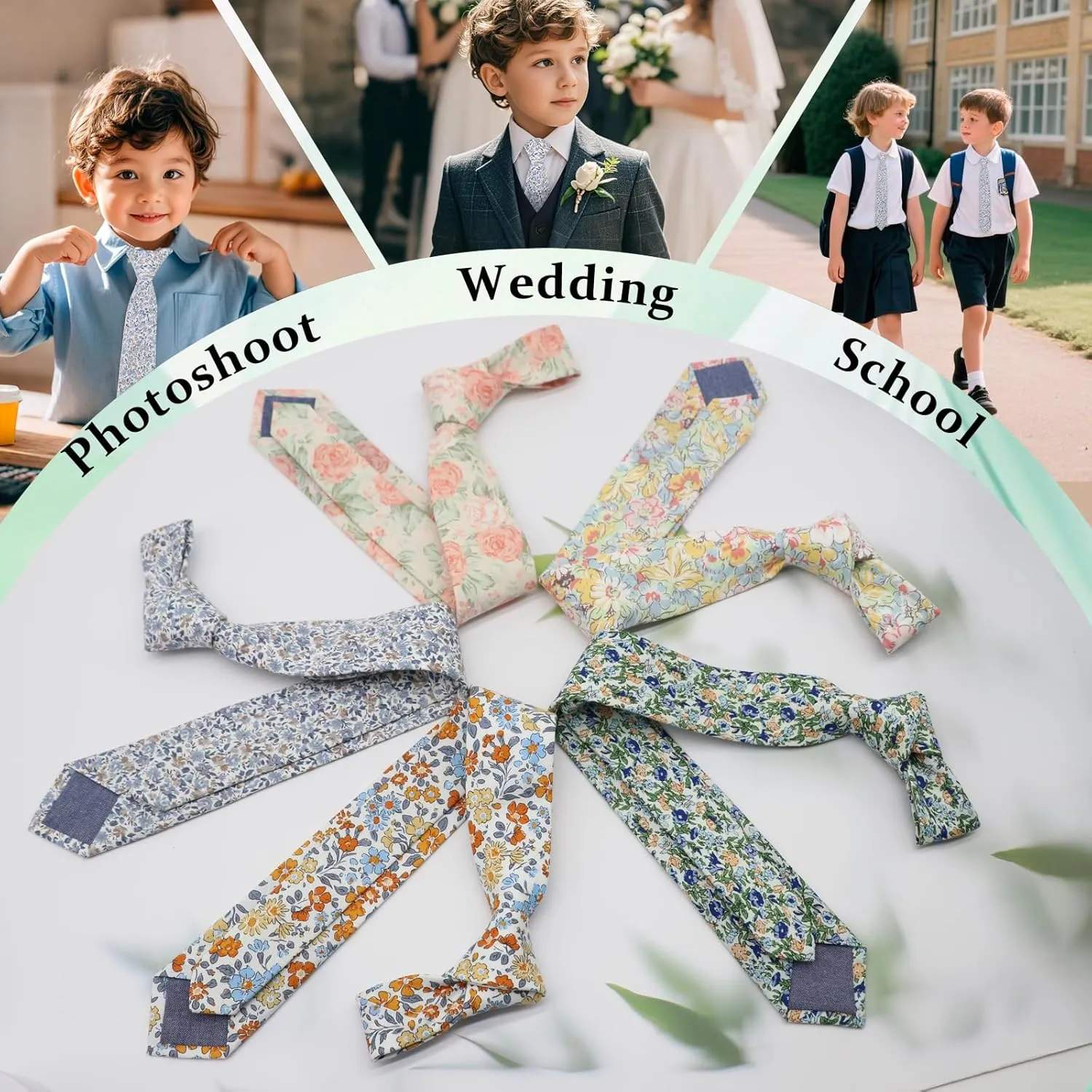 Floral Ties for Boys Cotton Adjustable Clip on or Self Tie for Kids Girls Teen Shirt Vest School Accessories Necktie