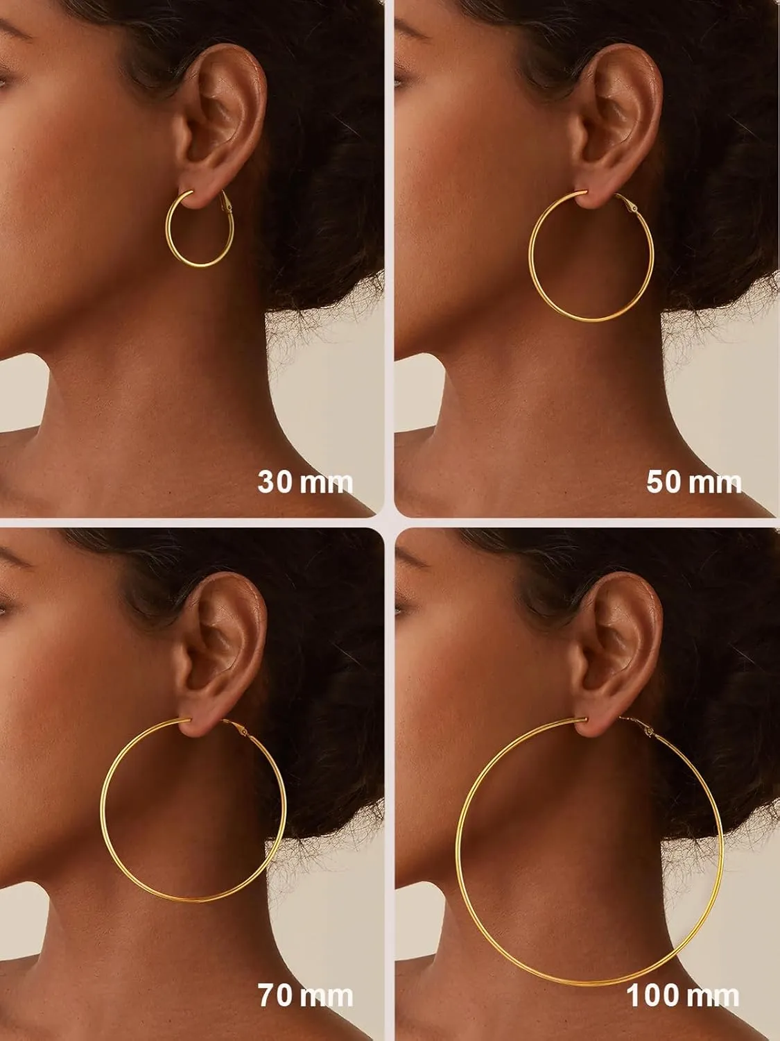 FOCALOOK 14K Gold Plated Lightweight Large Hoops| 2mm Thin Hoop Earrings for Women 30/40/50/70/100mm