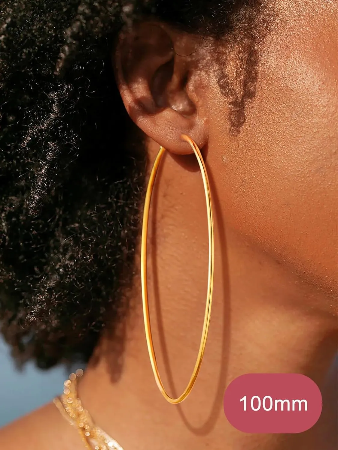 FOCALOOK 14K Gold Plated Lightweight Large Hoops| 2mm Thin Hoop Earrings for Women 30/40/50/70/100mm