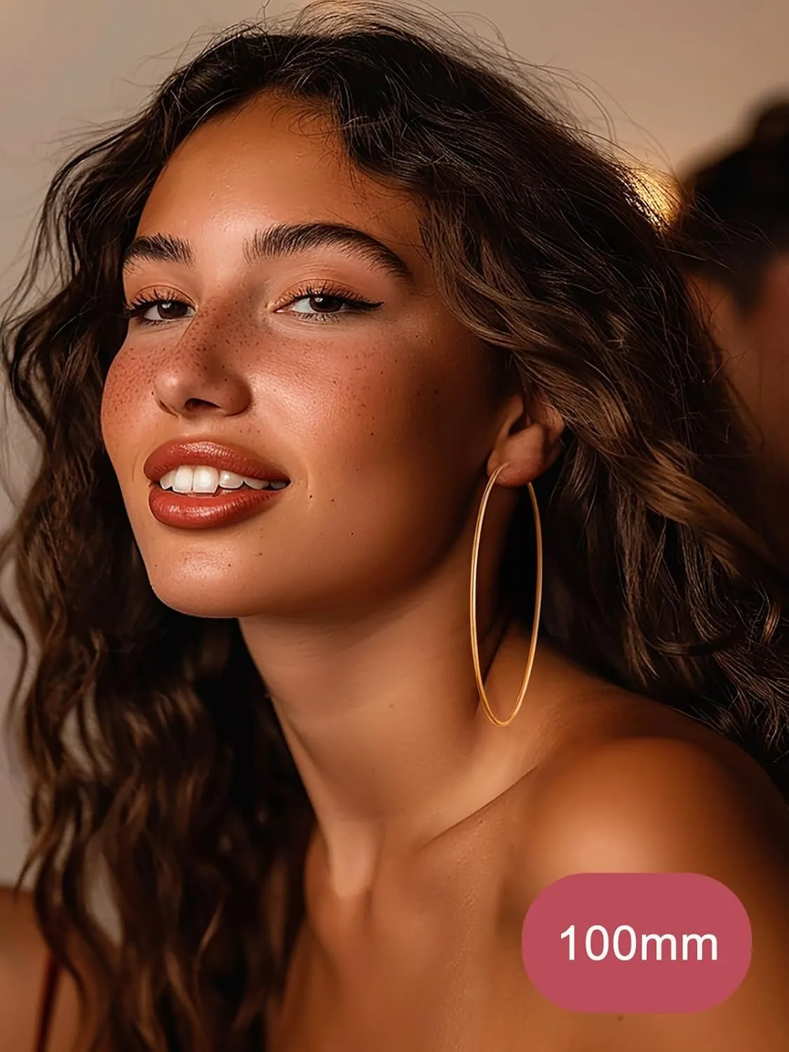 FOCALOOK 14K Gold Plated Lightweight Large Hoops| 2mm Thin Hoop Earrings for Women 30/40/50/70/100mm
