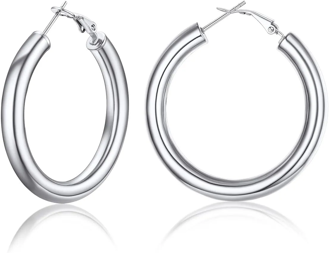 FOCALOOK Hoop Earrings for Women - Lightweight Large Hoops 14K Gold Chunky Earrings Hypoallergenic 5mm Thick Silver Black Hoop Earrings | Custom Name Jewelry 30mm 40mm 60mm 80mm