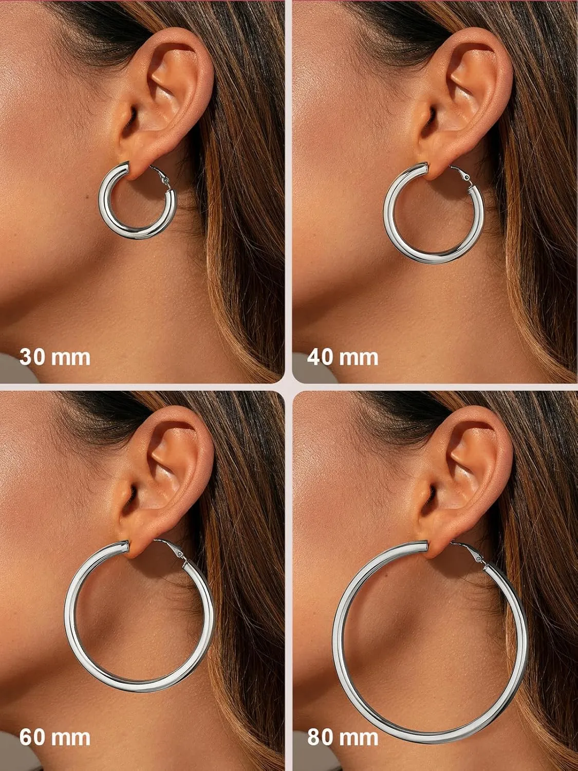 FOCALOOK Hoop Earrings for Women - Lightweight Large Hoops 14K Gold Chunky Earrings Hypoallergenic 5mm Thick Silver Black Hoop Earrings | Custom Name Jewelry 30mm 40mm 60mm 80mm
