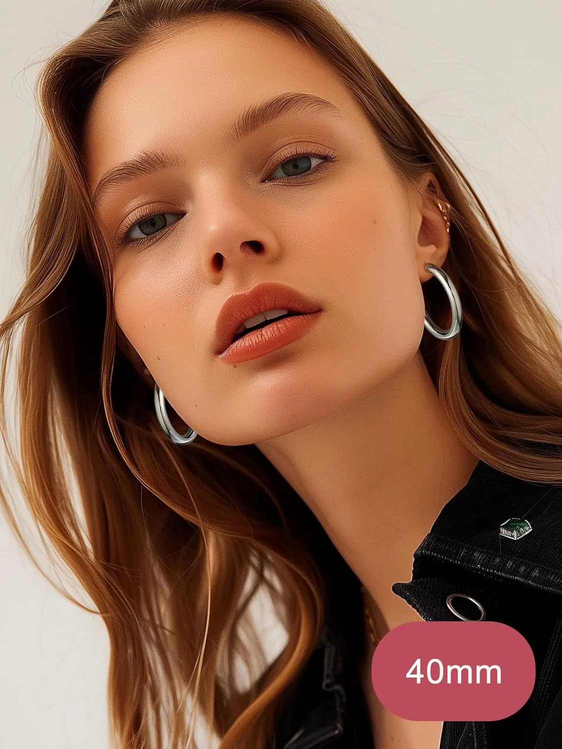 FOCALOOK Hoop Earrings for Women - Lightweight Large Hoops 14K Gold Chunky Earrings Hypoallergenic 5mm Thick Silver Black Hoop Earrings | Custom Name Jewelry 30mm 40mm 60mm 80mm