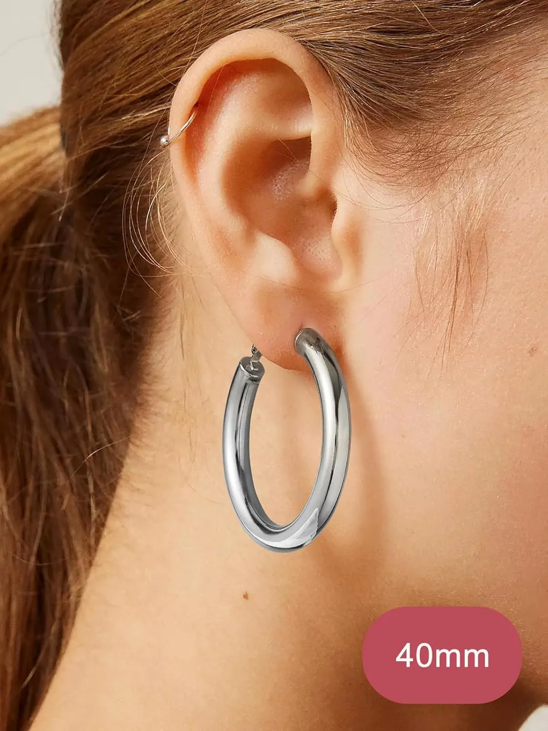FOCALOOK Hoop Earrings for Women - Lightweight Large Hoops 14K Gold Chunky Earrings Hypoallergenic 5mm Thick Silver Black Hoop Earrings | Custom Name Jewelry 30mm 40mm 60mm 80mm