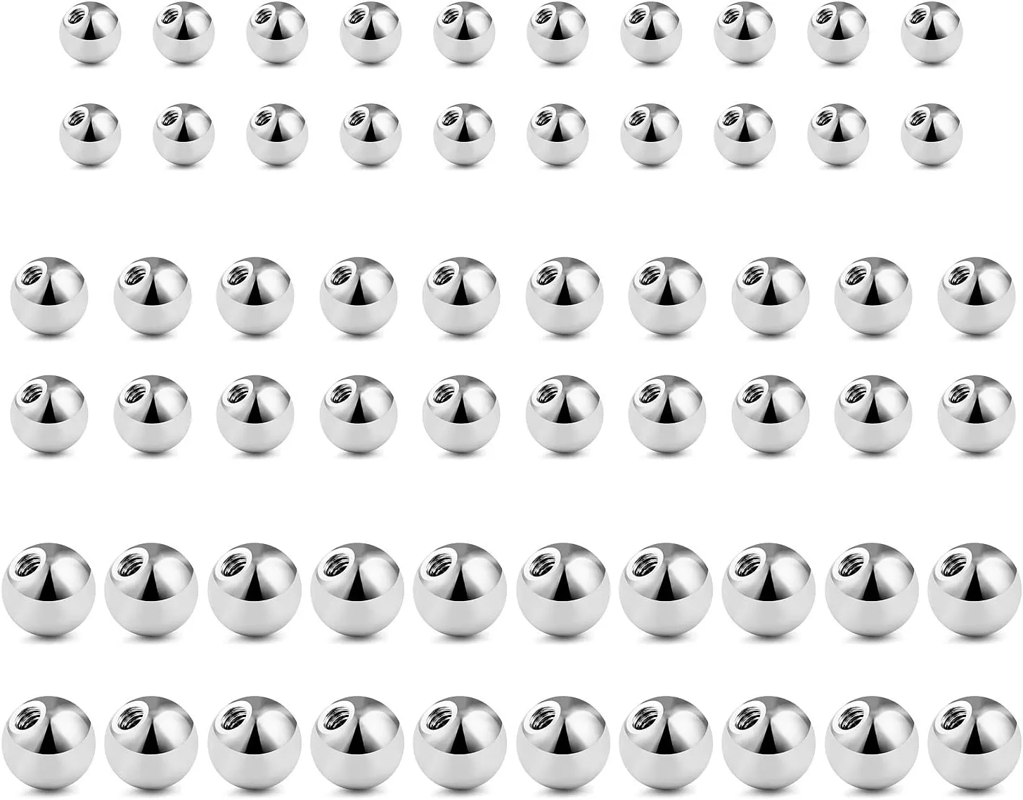 Ftovosyo 40-60PCS 14G 16G 3-6mm 316L Surgical Steel Replacement Balls Spikes Body Jewelry Piercing Barbell Parts Screw Bead for Women Men