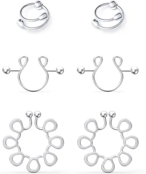 Ftovosyo Fake Nipplerings Piercings Adjustable Clip On Nipple Rings Stainless Steel Non-Piercing Nipple Jewelry for Women