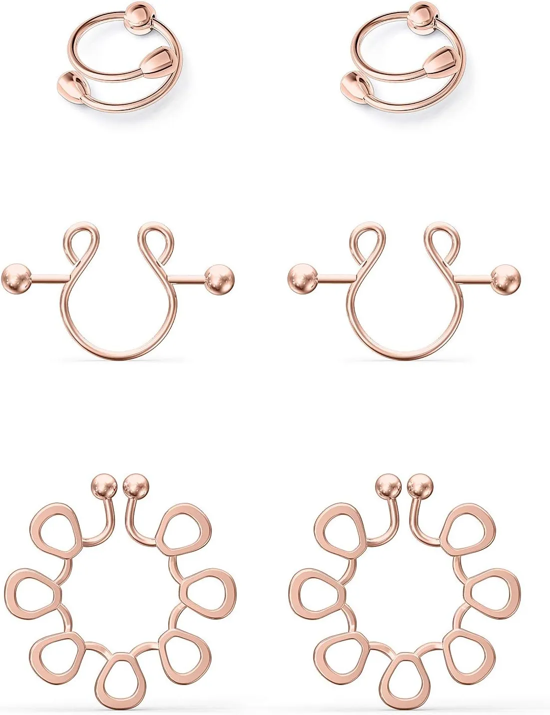 Ftovosyo Fake Nipplerings Piercings Adjustable Clip On Nipple Rings Stainless Steel Non-Piercing Nipple Jewelry for Women