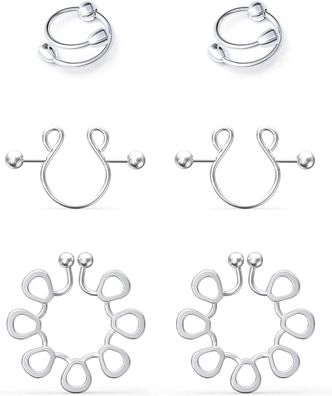 Ftovosyo Fake Nipplerings Piercings Adjustable Clip On Nipple Rings Stainless Steel Non-Piercing Nipple Jewelry for Women