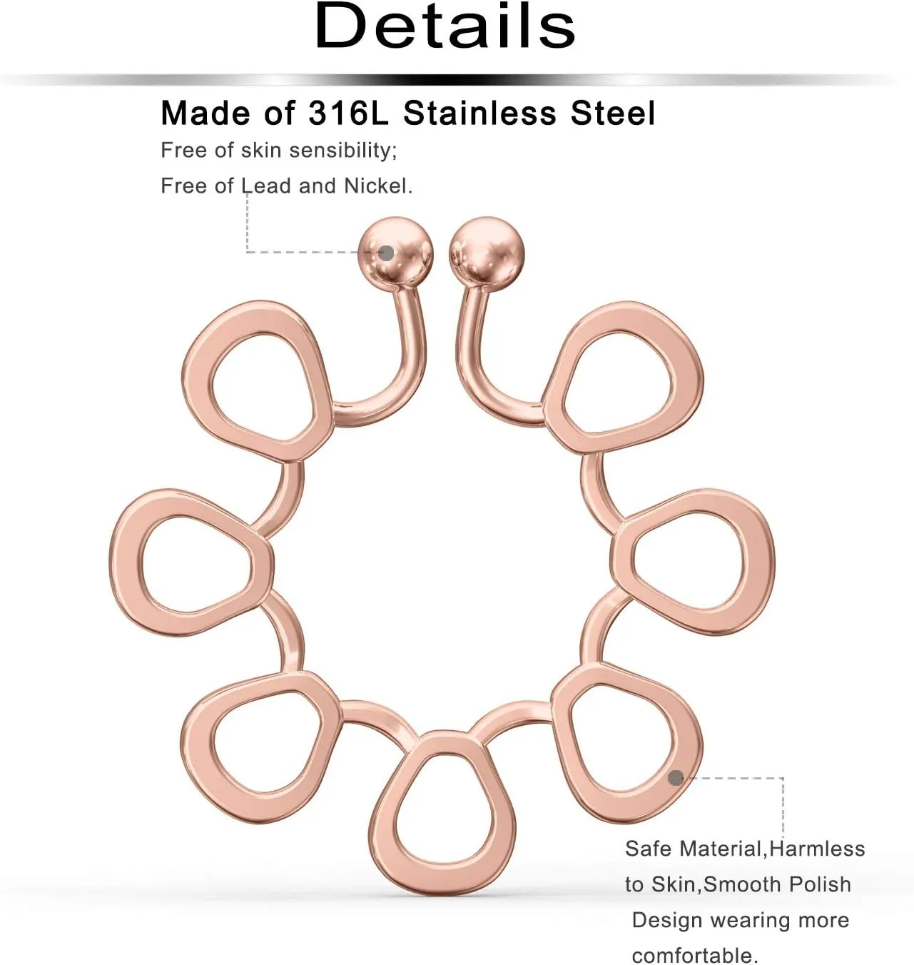 Ftovosyo Fake Nipplerings Piercings Adjustable Clip On Nipple Rings Stainless Steel Non-Piercing Nipple Jewelry for Women