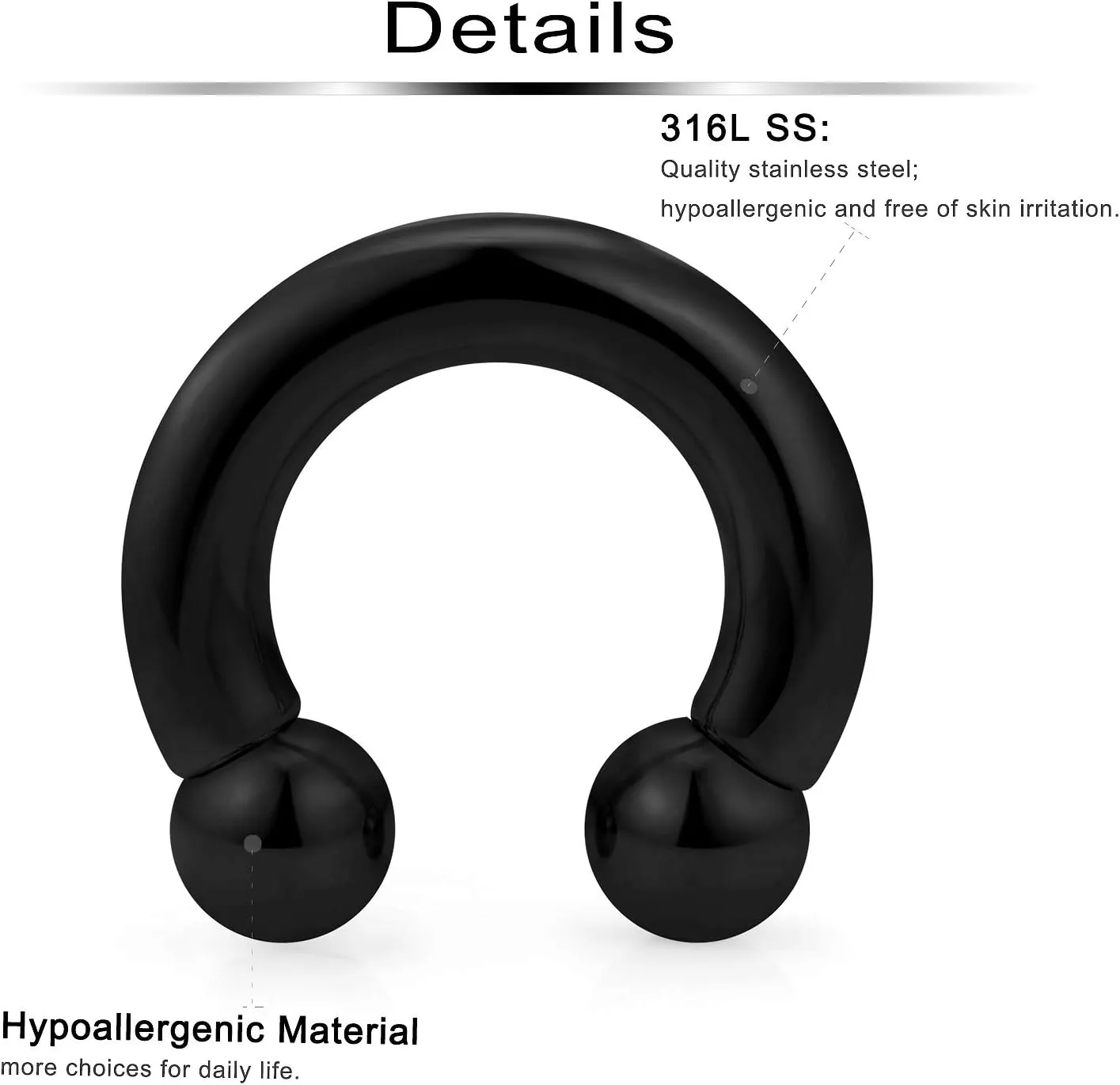 Ftovosyo PA Ring Internally Threaded Circular Barbells Horseshoe Large Septum Ring Ear Gauges Earrings 2G 4G 6G 8G 12mm/16mm 316L Surgical Steel Pierced Body Jewelry for Women Men