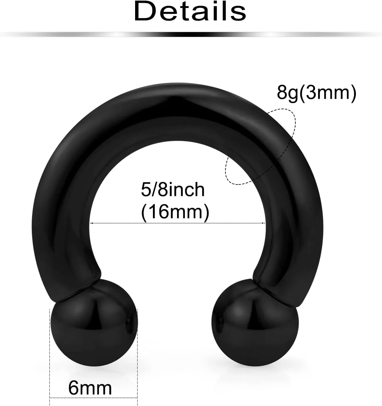 Ftovosyo PA Ring Internally Threaded Circular Barbells Horseshoe Large Septum Ring Ear Gauges Earrings 2G 4G 6G 8G 12mm/16mm 316L Surgical Steel Pierced Body Jewelry for Women Men