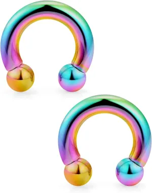 Ftovosyo PA Ring Internally Threaded Rainbow Circular Barbells Horseshoe Large Septum Ring Ear Gauges Earrings 2G 4G 6G 8G 12mm/16mm 316L Surgical Steel Pierced Body Jewelry for Women Men