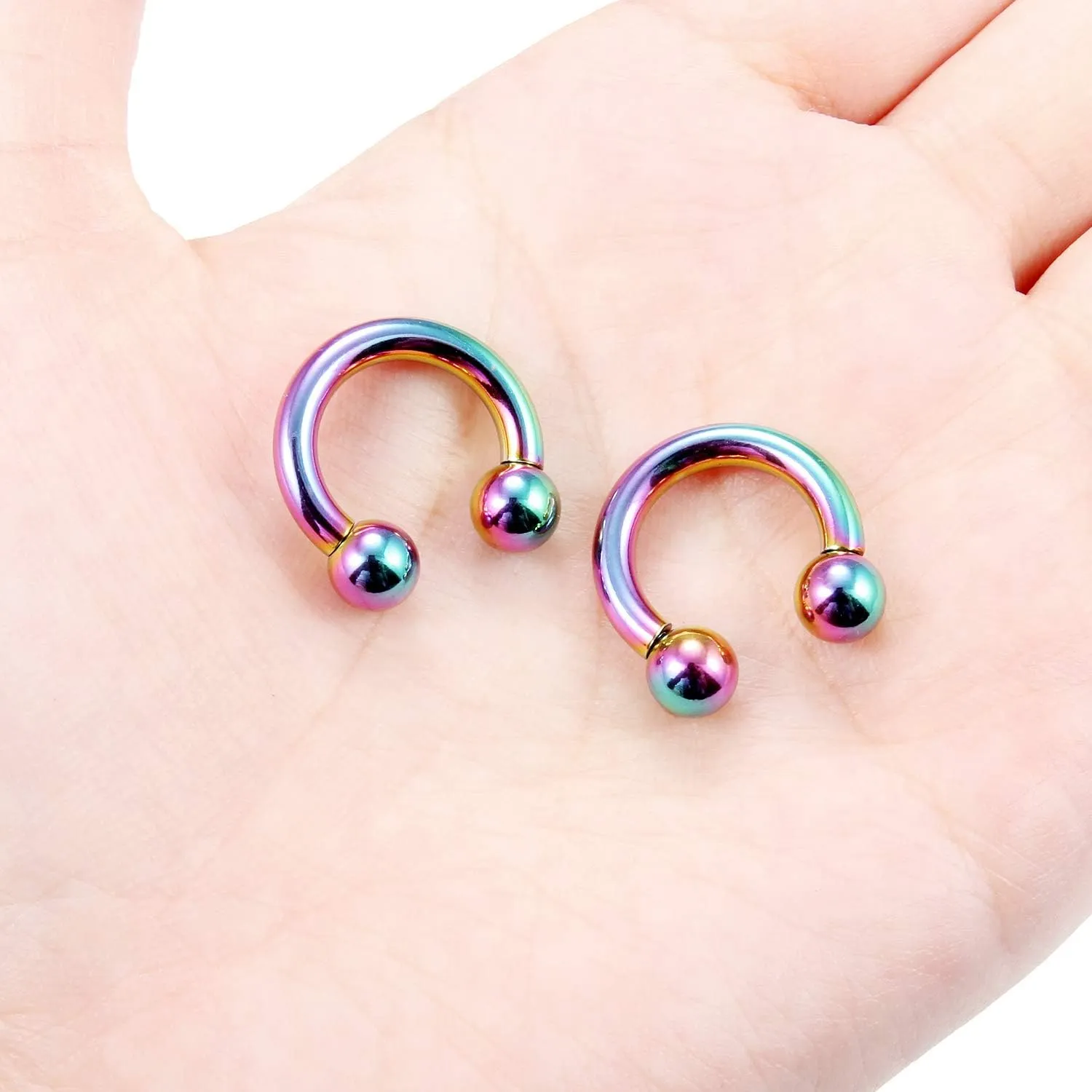 Ftovosyo PA Ring Internally Threaded Rainbow Circular Barbells Horseshoe Large Septum Ring Ear Gauges Earrings 2G 4G 6G 8G 12mm/16mm 316L Surgical Steel Pierced Body Jewelry for Women Men