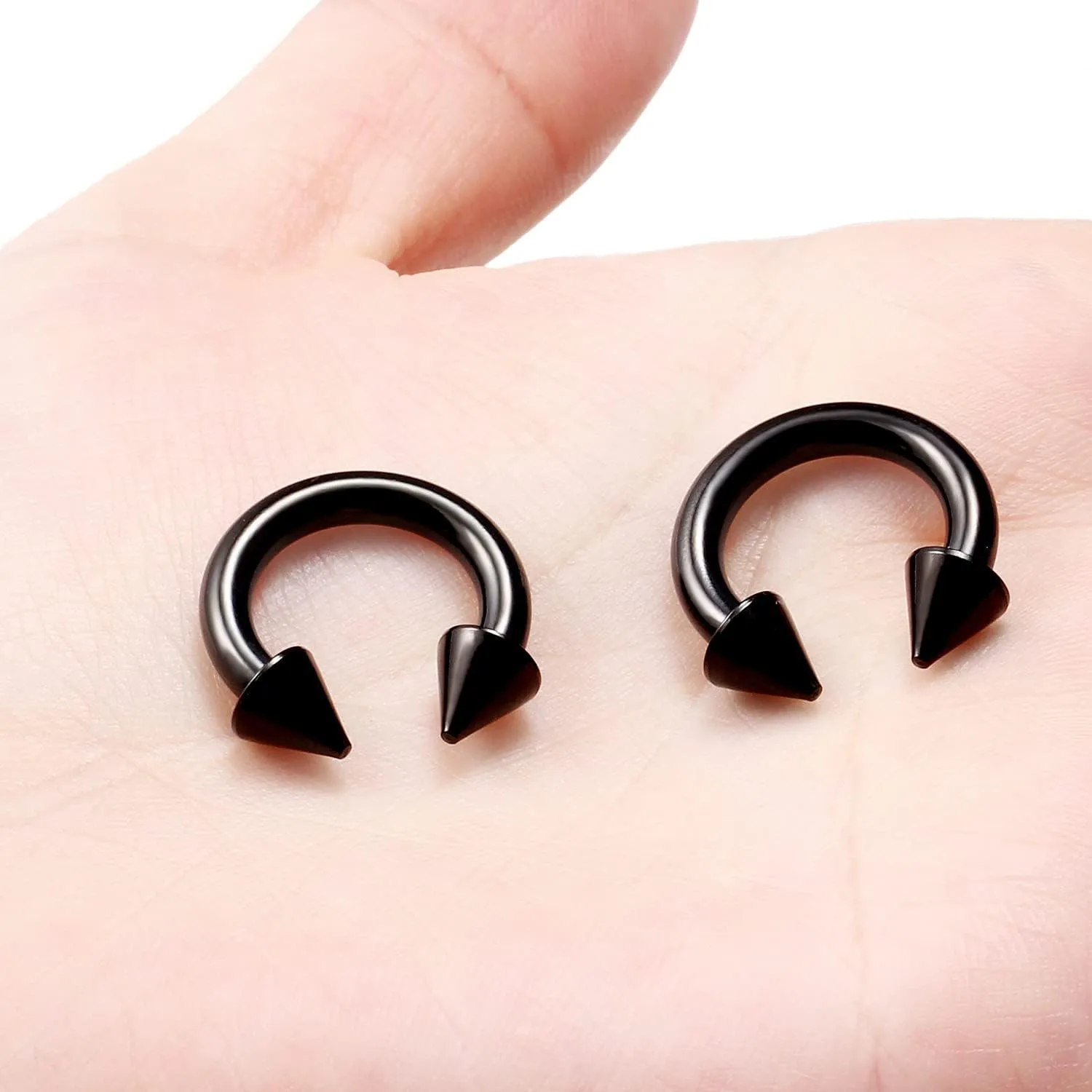 Ftovosyo PA Ring Internally Threaded Spike Circular Barbells Horseshoe Black Large Septum Ring Ear Gauges Earrings 2G 4G 6G 8G 12mm/16mm Surgical Steel Pierced Body Jewelry for Women Men